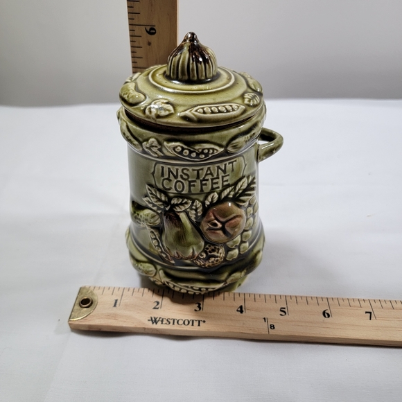 Vintage Tilso Japan Instant Coffee  Canister Green Majolica Fruits Nut - Picture 5 of 10